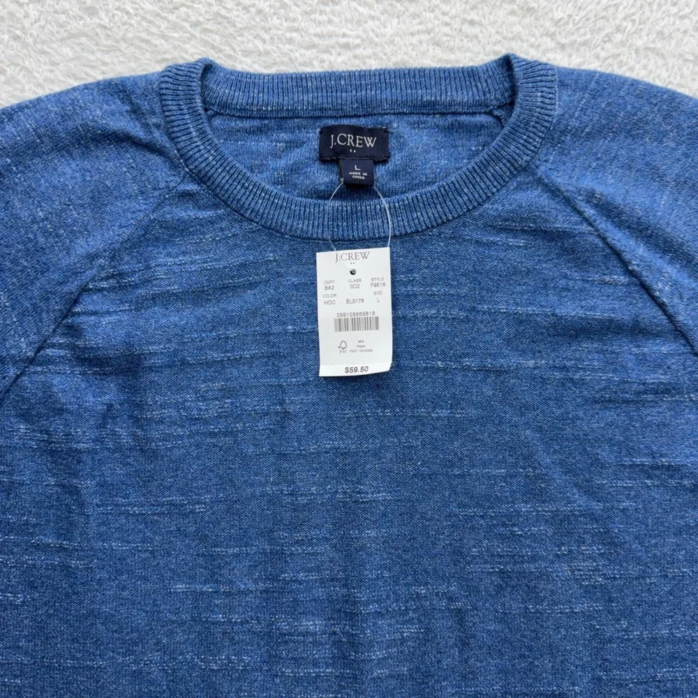 J.Crew Mens Blue‎ Cotton Slub Crewneck Raglan Sweater F9518 Size L NWT